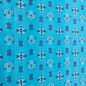 Sky Blue Traditional Print Rayon Fabric - TradeUNO