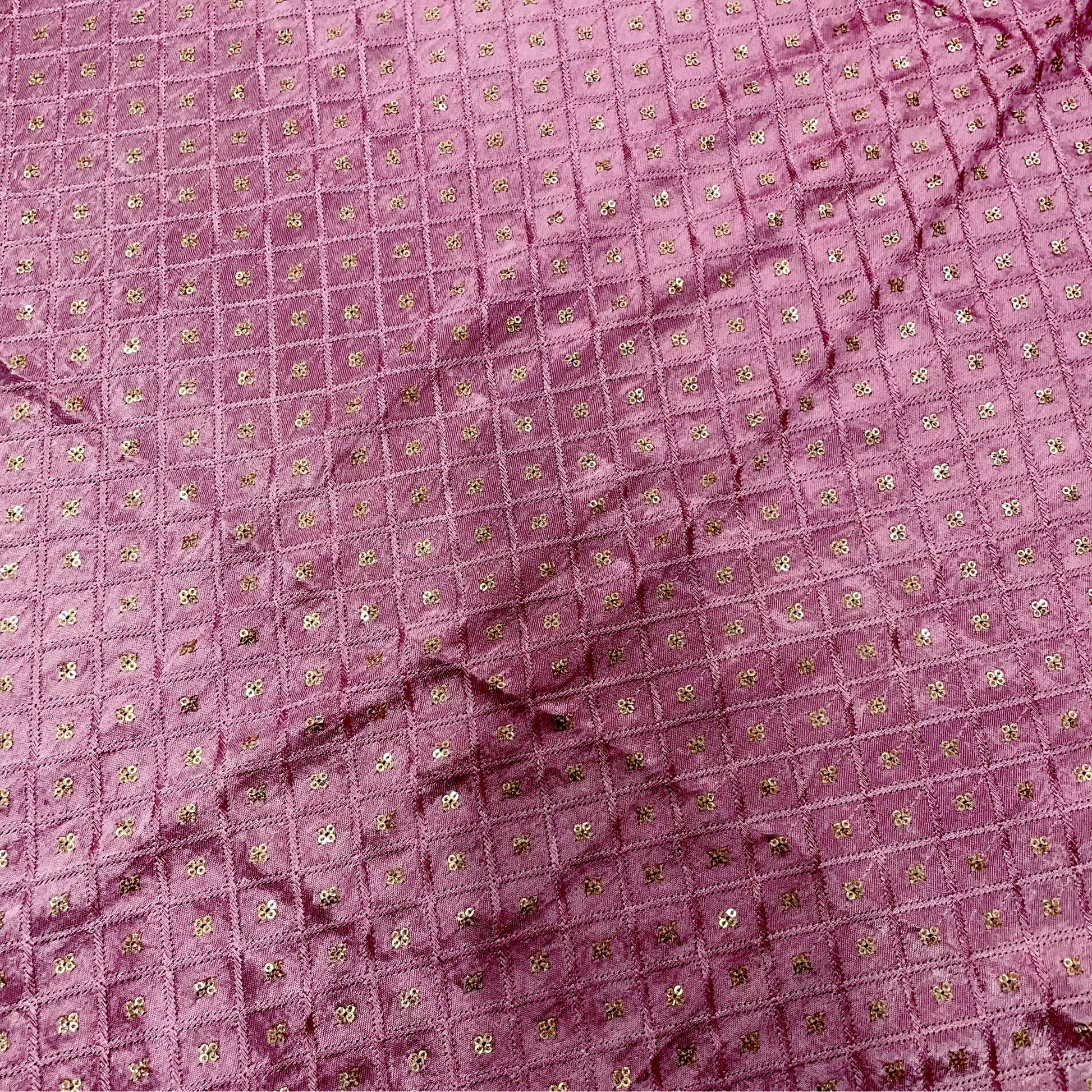 Light Pink Geometrical Embroidery Sequence Satin Silk Fabric - TradeUNO