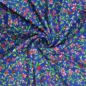 Blue With Green Floral Print Rayon Fabric - TradeUNO