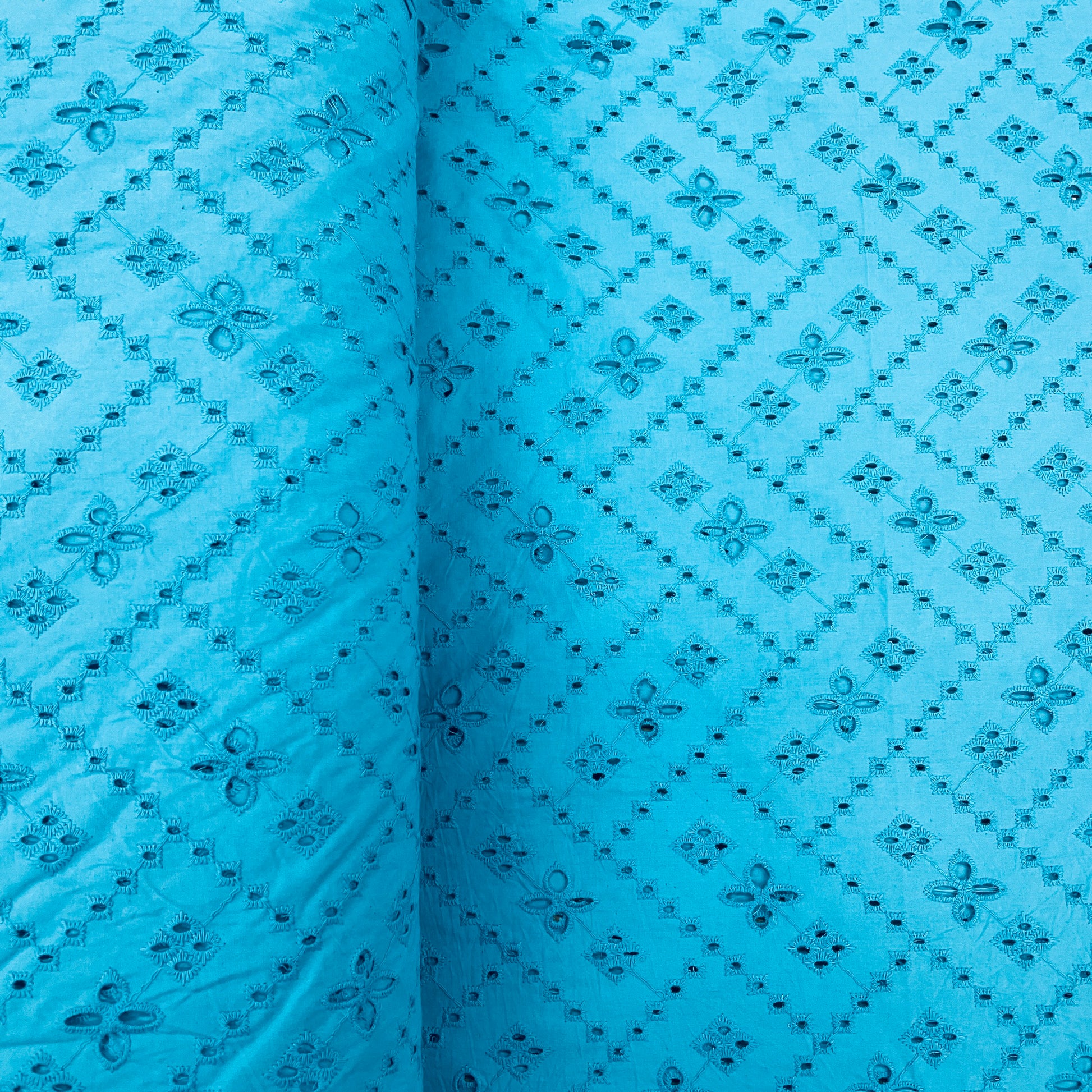 Sky Blue Schiffli Embroidery Fabric