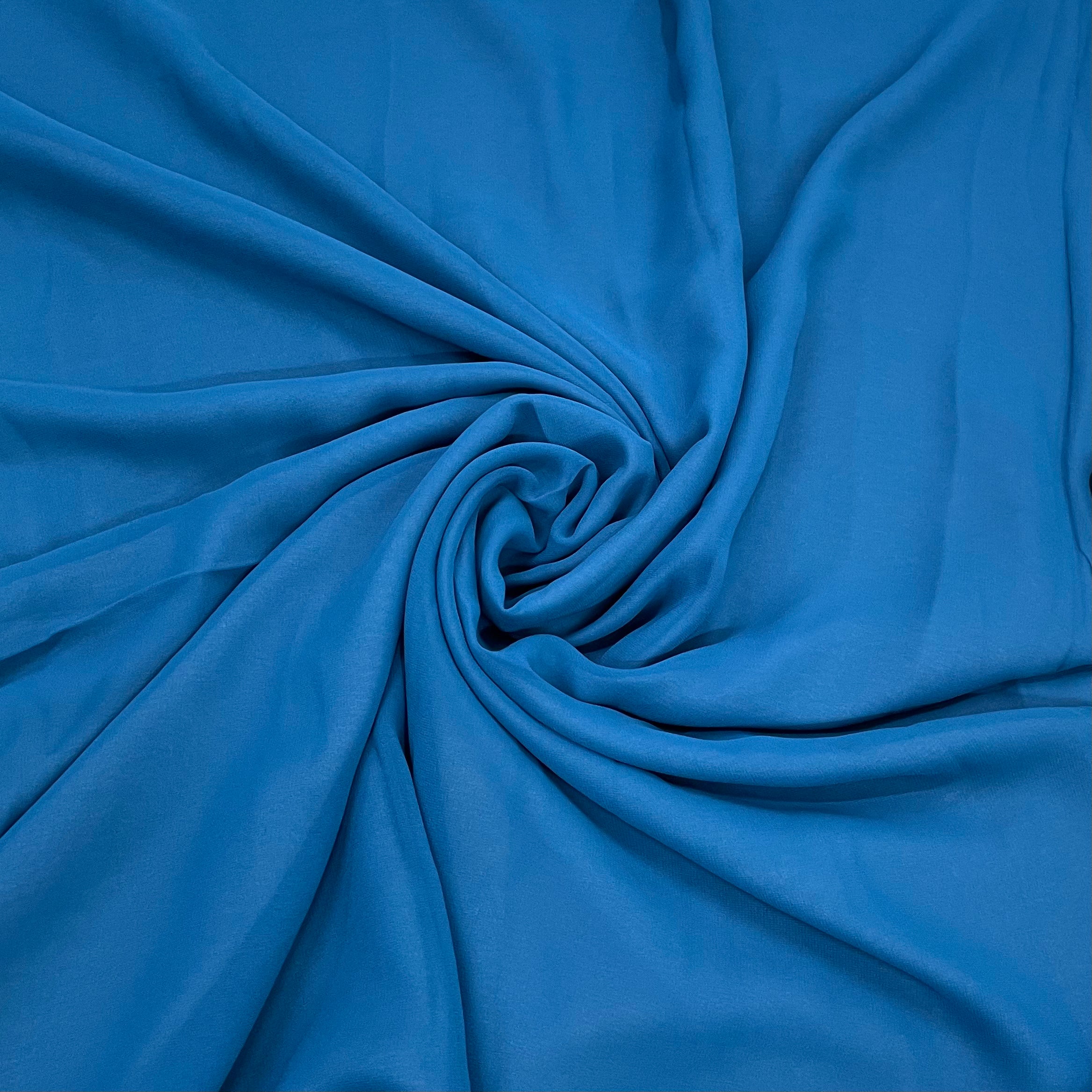 Cerulean Blue Solid Georgette Fabric - TradeUNO
