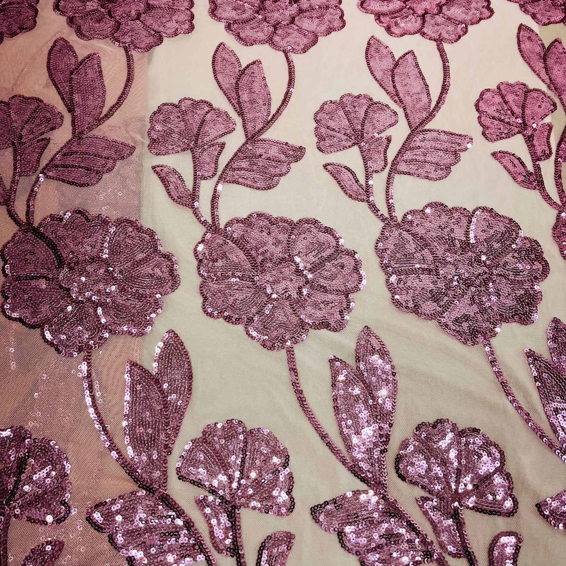 Buy Light Pink Floral Sequence Embroidery Net Lycra Fabric Online ...