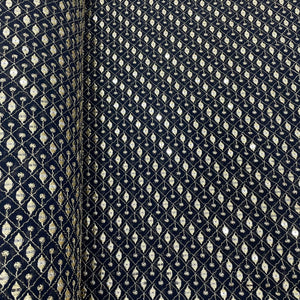 Navy Blue Check Embroidery Sequins Georgette Fabric