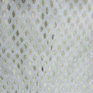 White with Golden Lurex Floral Print Georgette Jacquard Dyeable Fabric