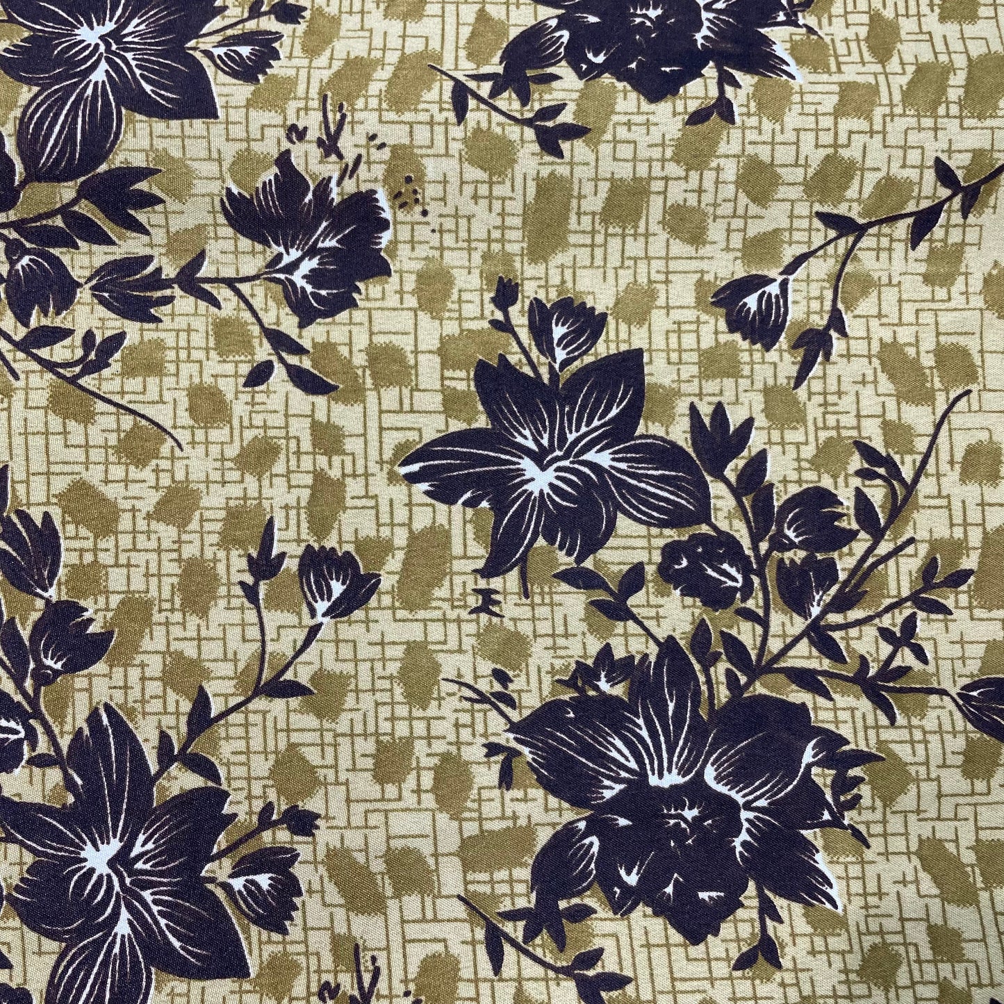 Mustard With Brown Floral Crepe Fabric - TradeUNO