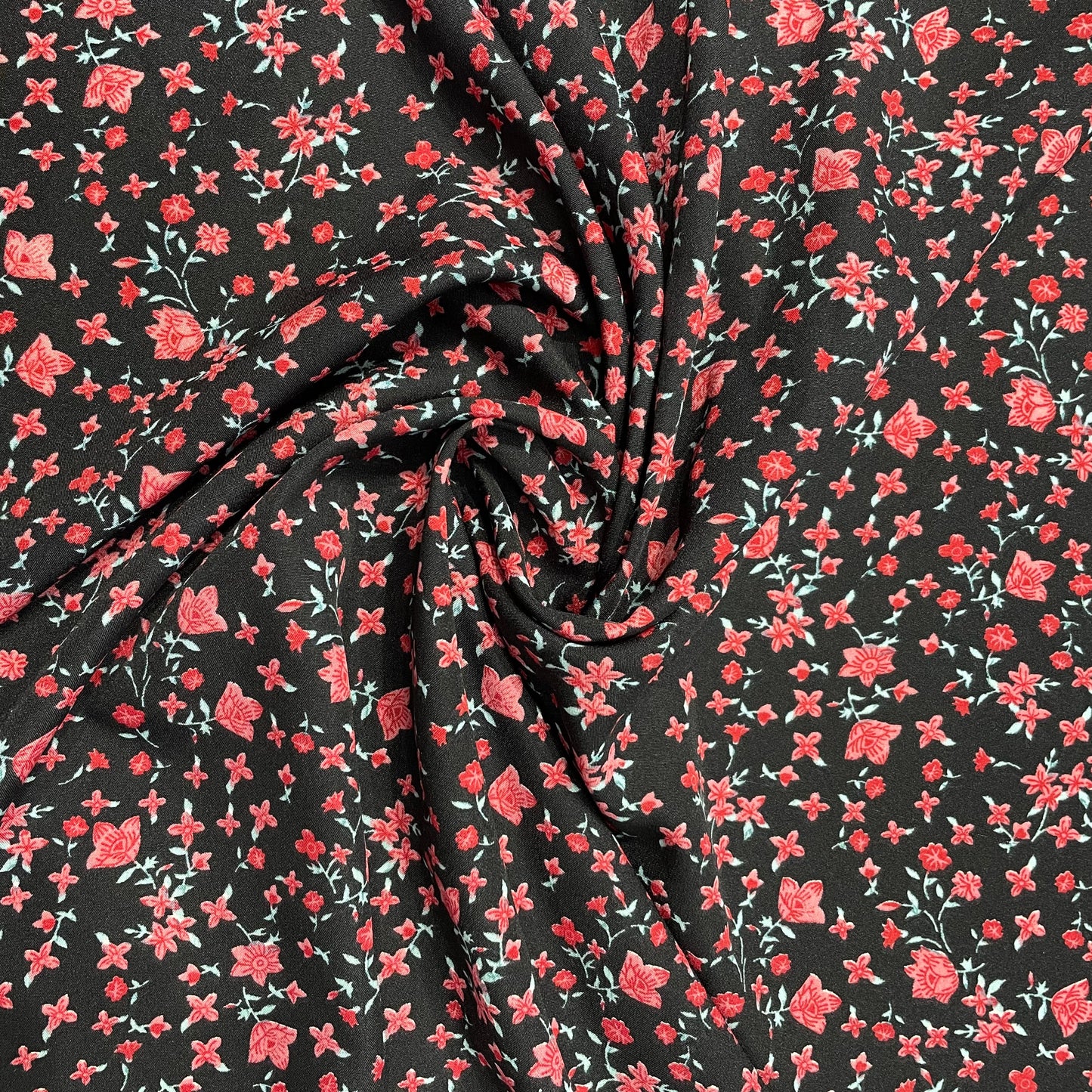 Black With Red Floral Crepe Fabric ,42 inches - TradeUNO