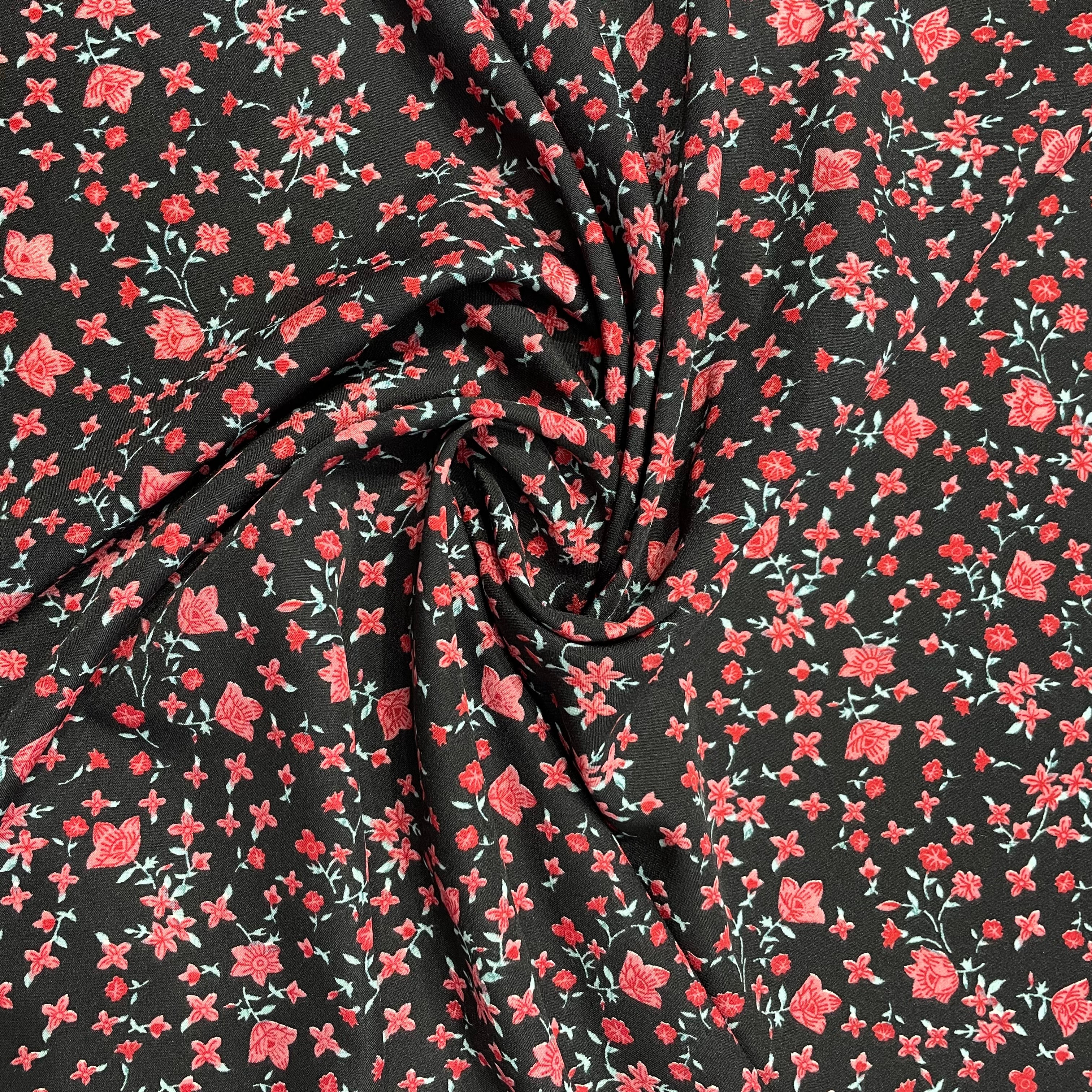 Black With Red Floral Crepe Fabric ,42 inches - TradeUNO