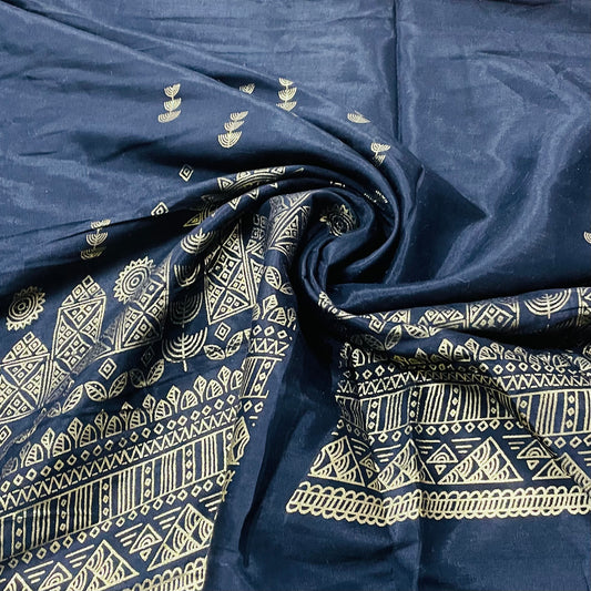 Black With Gold Traditional Print Santoon Fabric