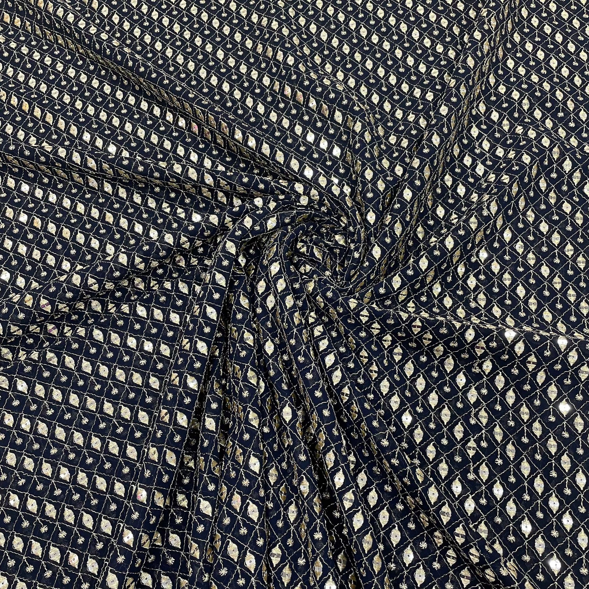 Navy Cheque Pattern Buy Navy Blue Check Embroidery Sequence Georgette Fabric Online ...