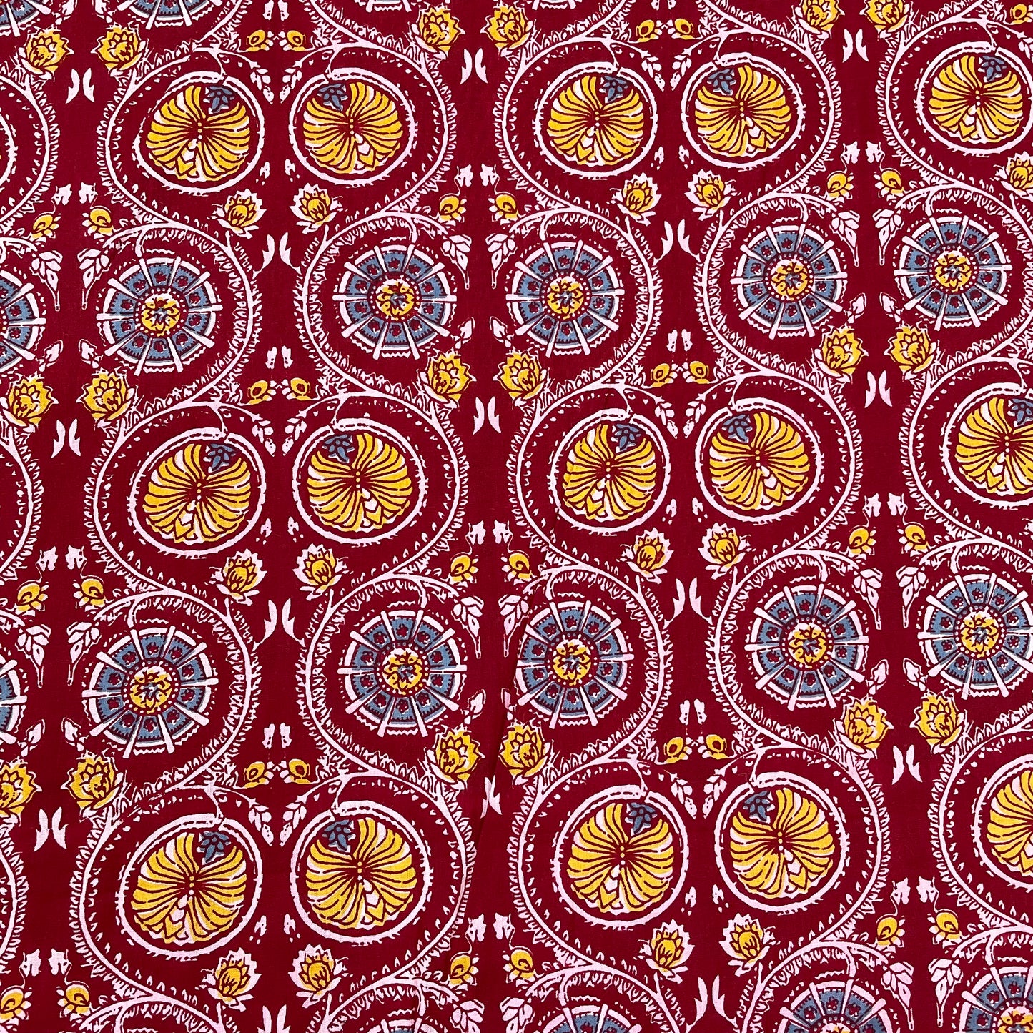 Red Maroon Blue Ajrakh Print Cotton Fabric - TradeUNO