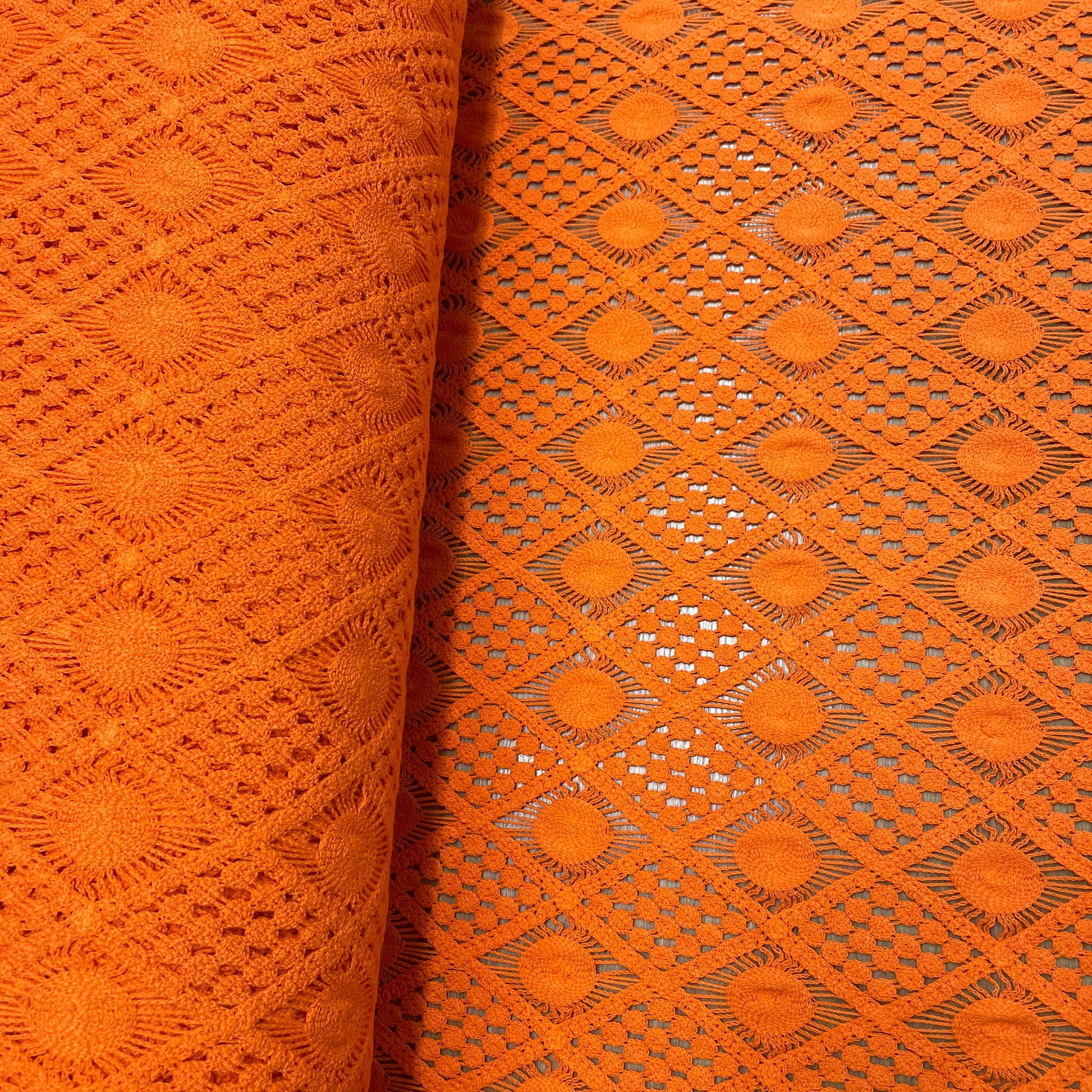 Geomertrical Orange Crochet Fabric