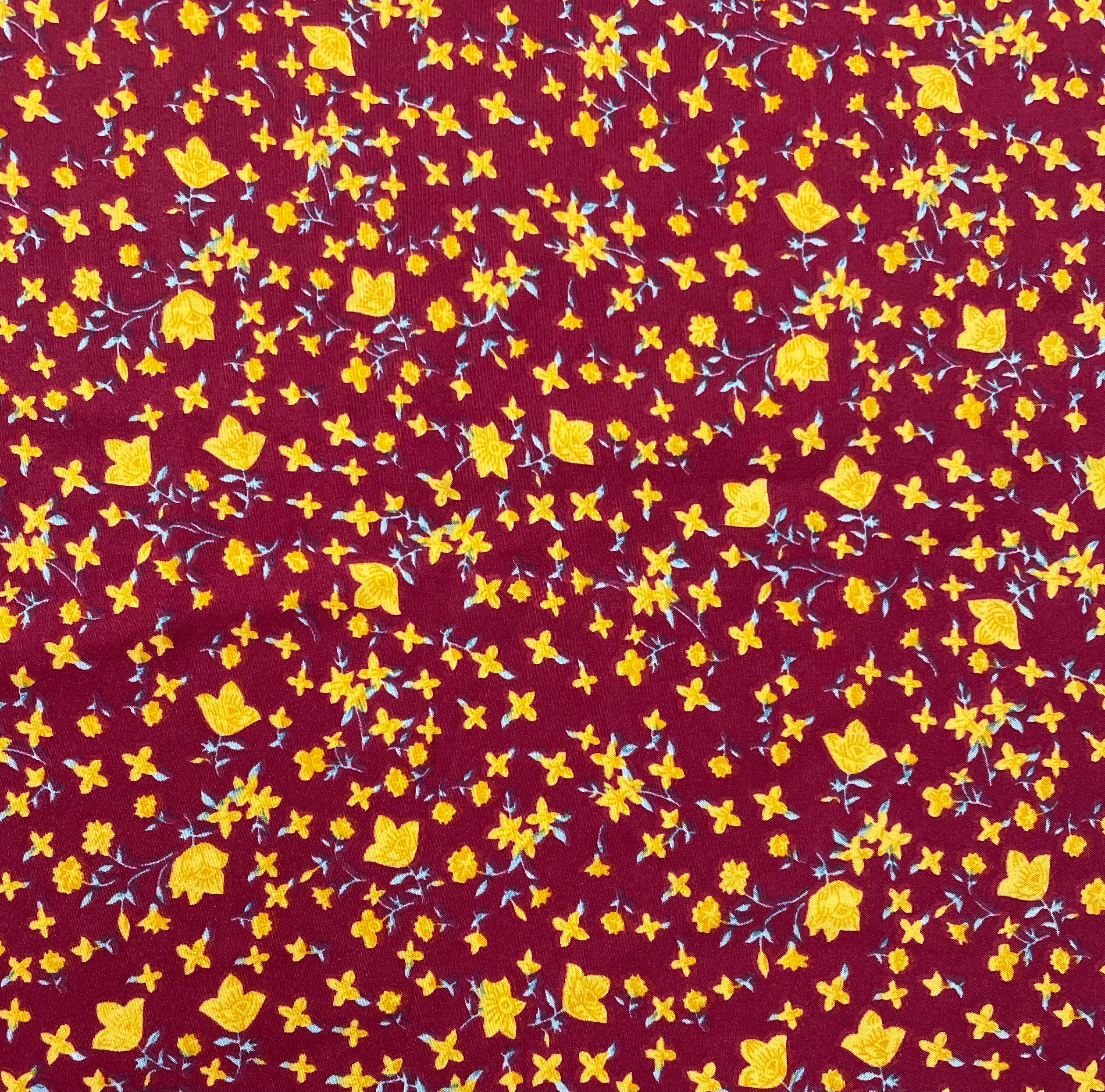 Red With Yellow Floral Crepe Fabric - TradeUNO