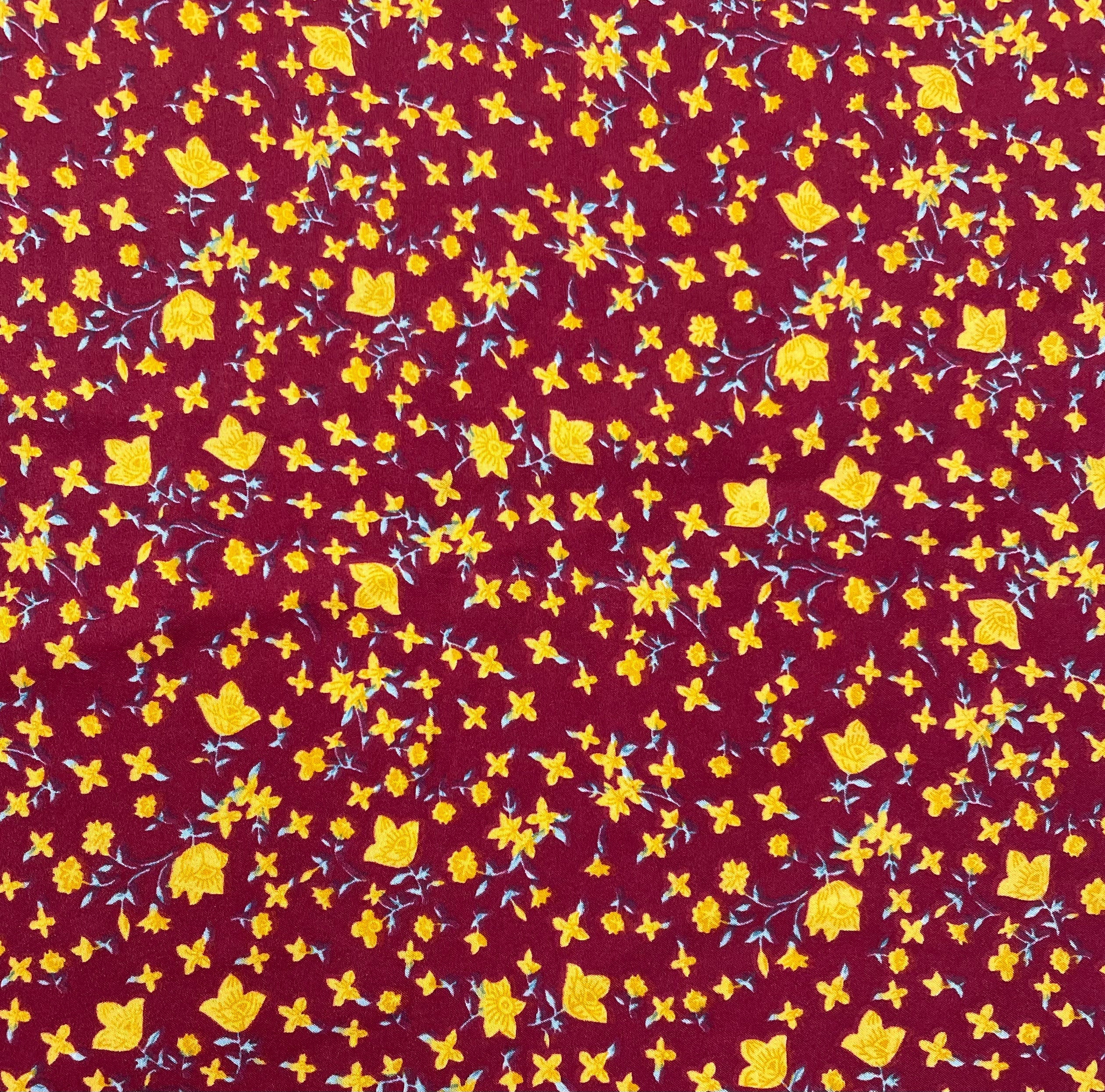Red With Yellow Floral Crepe Fabric - TradeUNO
