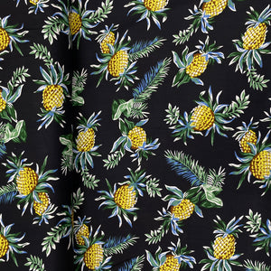 Black With Green Floral Print Rayon Fabric - TradeUNO