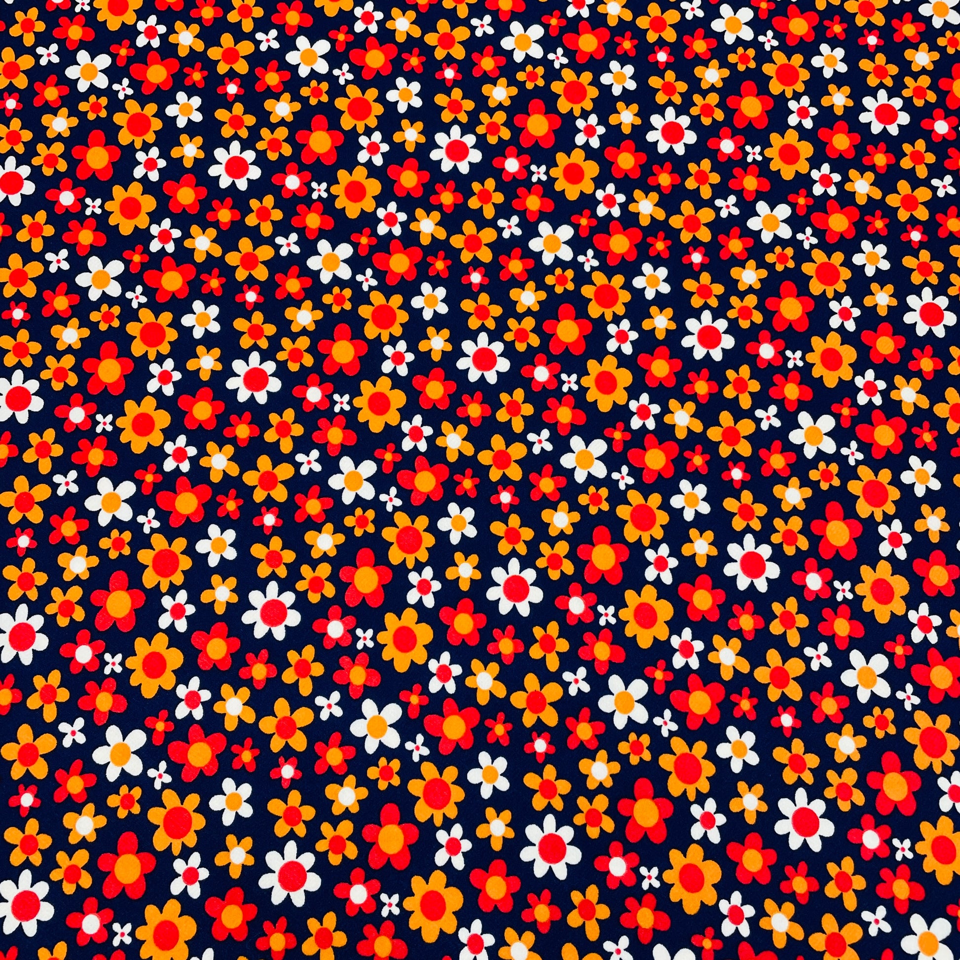 Navy Blue with Multicolor Floral Crepe Lycra Fabric - TradeUNO