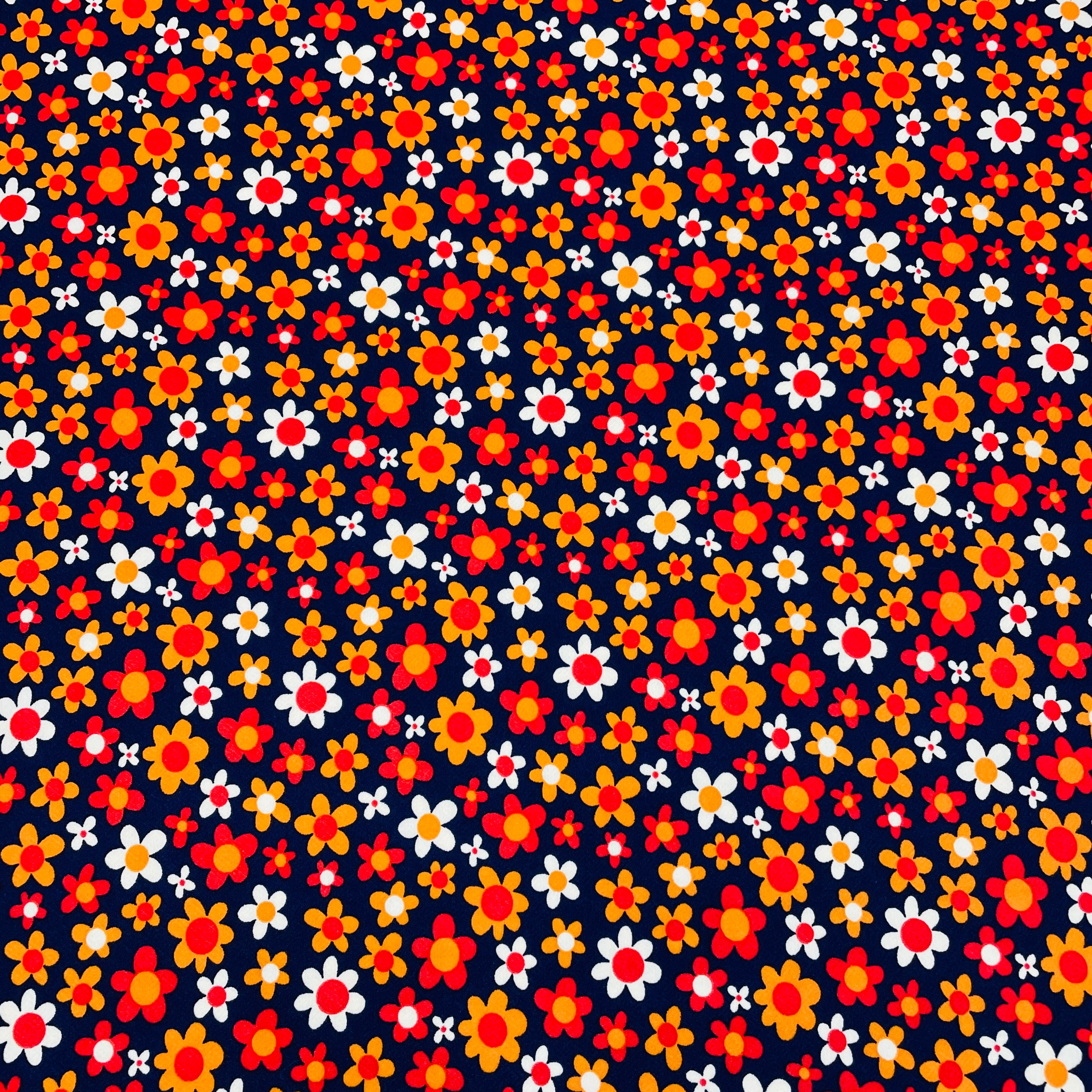 Navy Blue with Multicolor Floral Crepe Lycra Fabric - TradeUNO