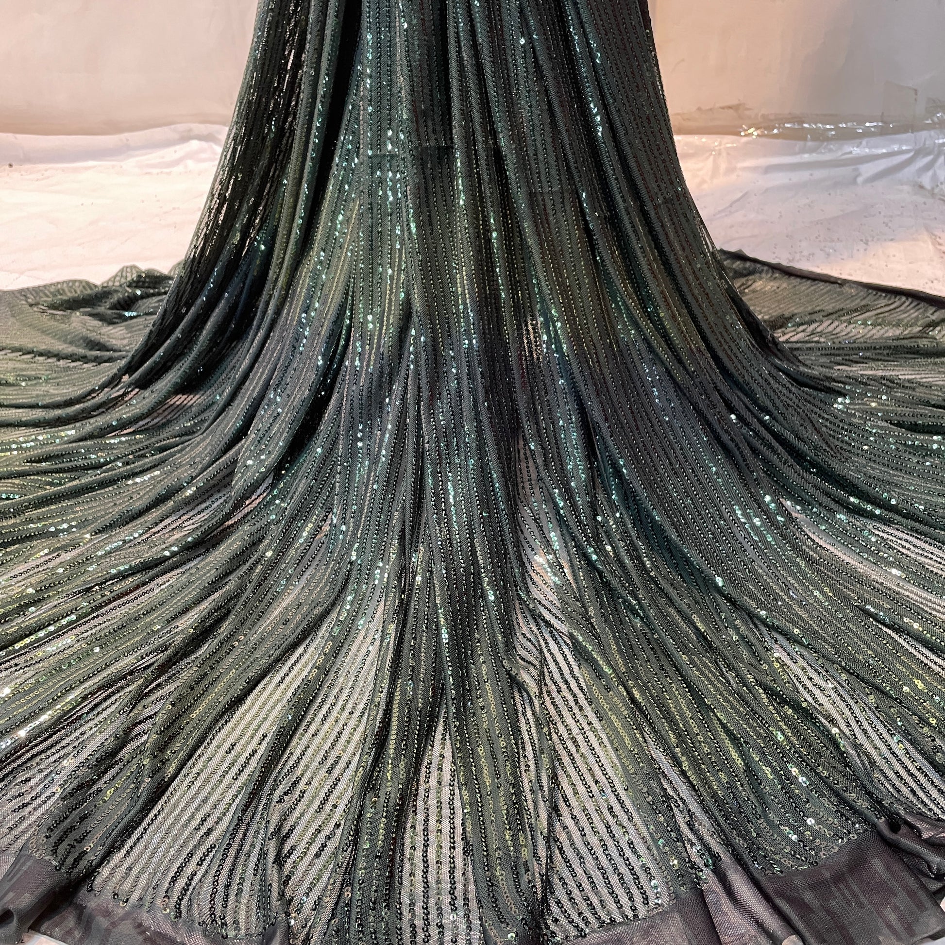 Green Embroidery Sequence Net Fabric - TradeUNO