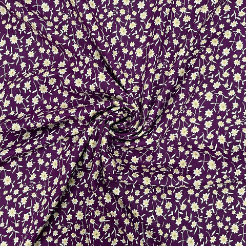 Raspberry Purple With Cream Floral Print Rayon Fabric - TradeUNO
