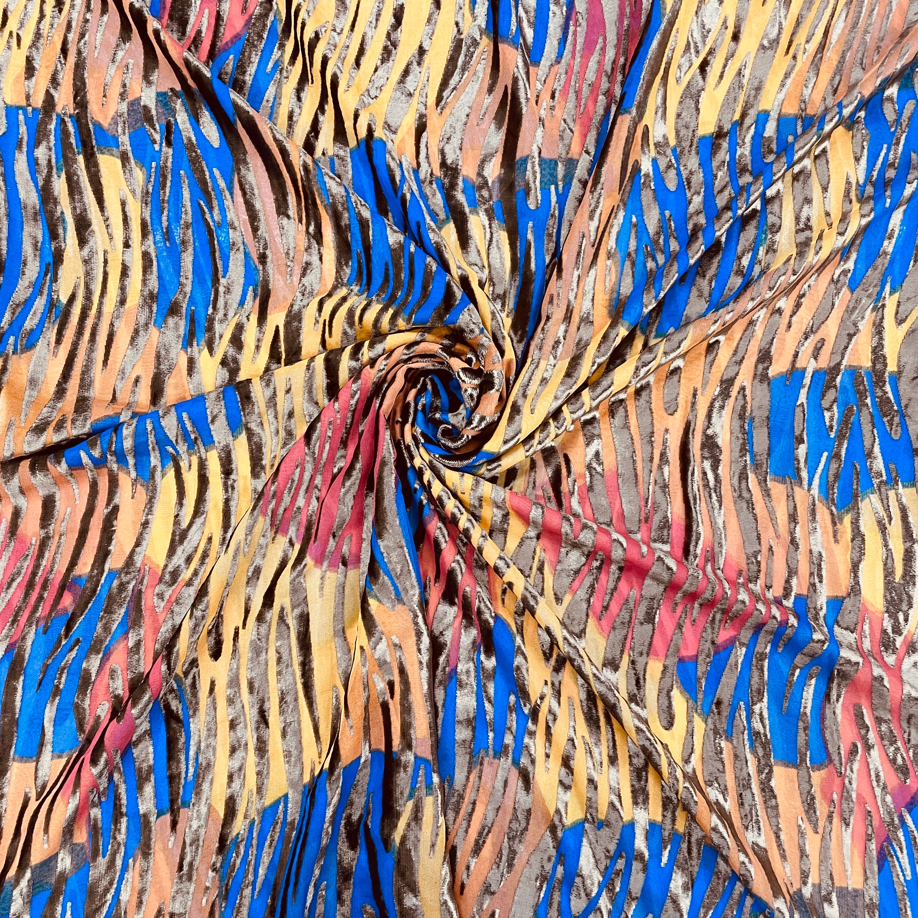 Multicolor Abstract Print Brasso Velvet Fabric - TradeUNO