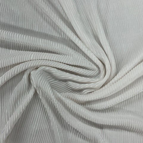 White Solid Pleated Satin Fabric - TradeUNO