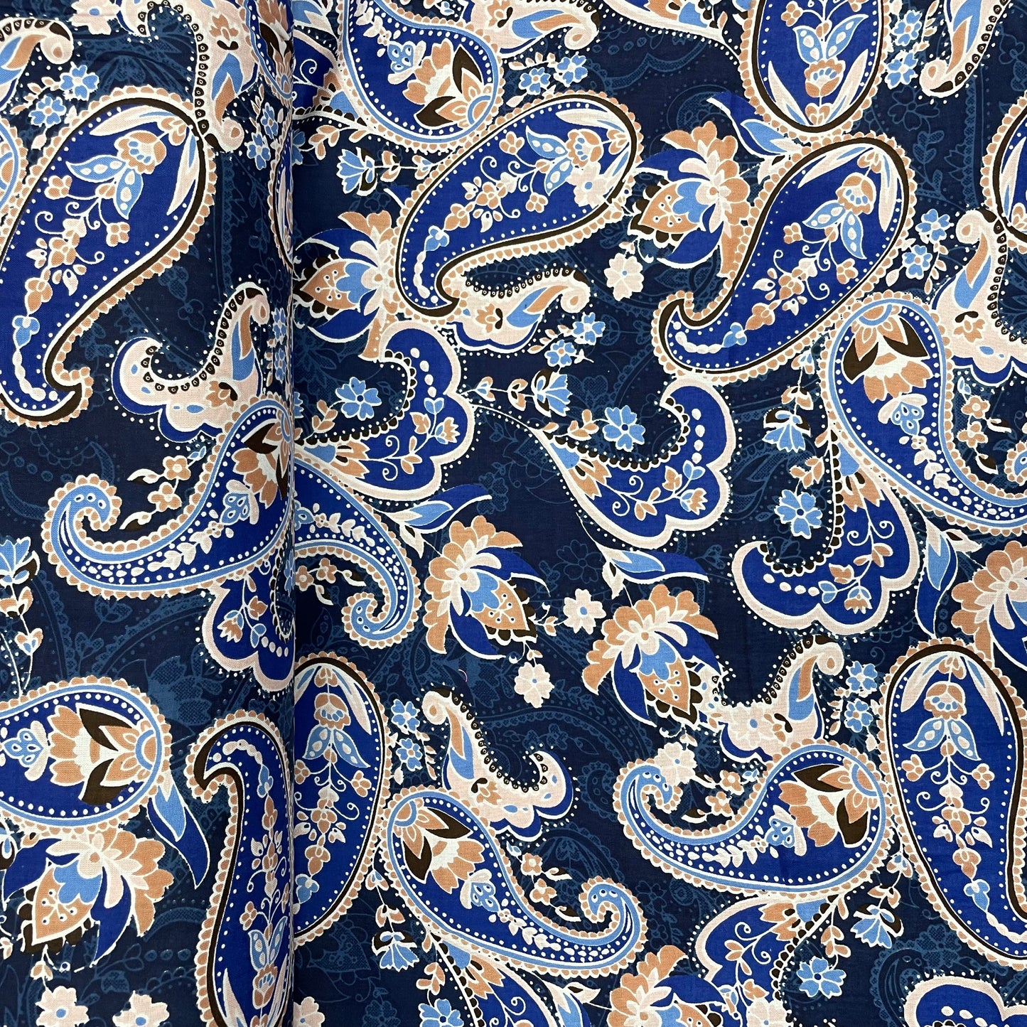 Navy Blue With Blue Paisley Print Rayon Fabric - TradeUNO