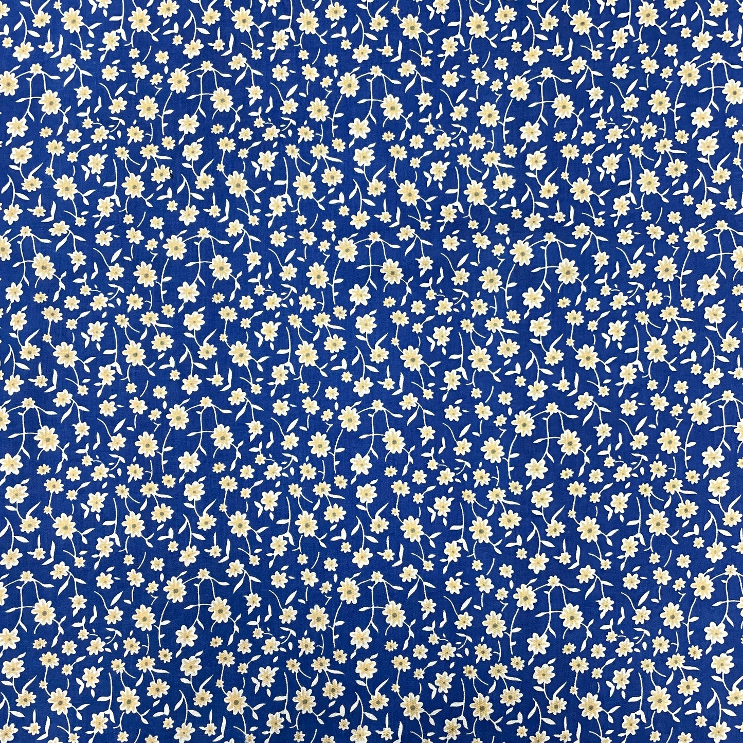 Blue With Cream Floral Print Rayon Fabric - TradeUNO