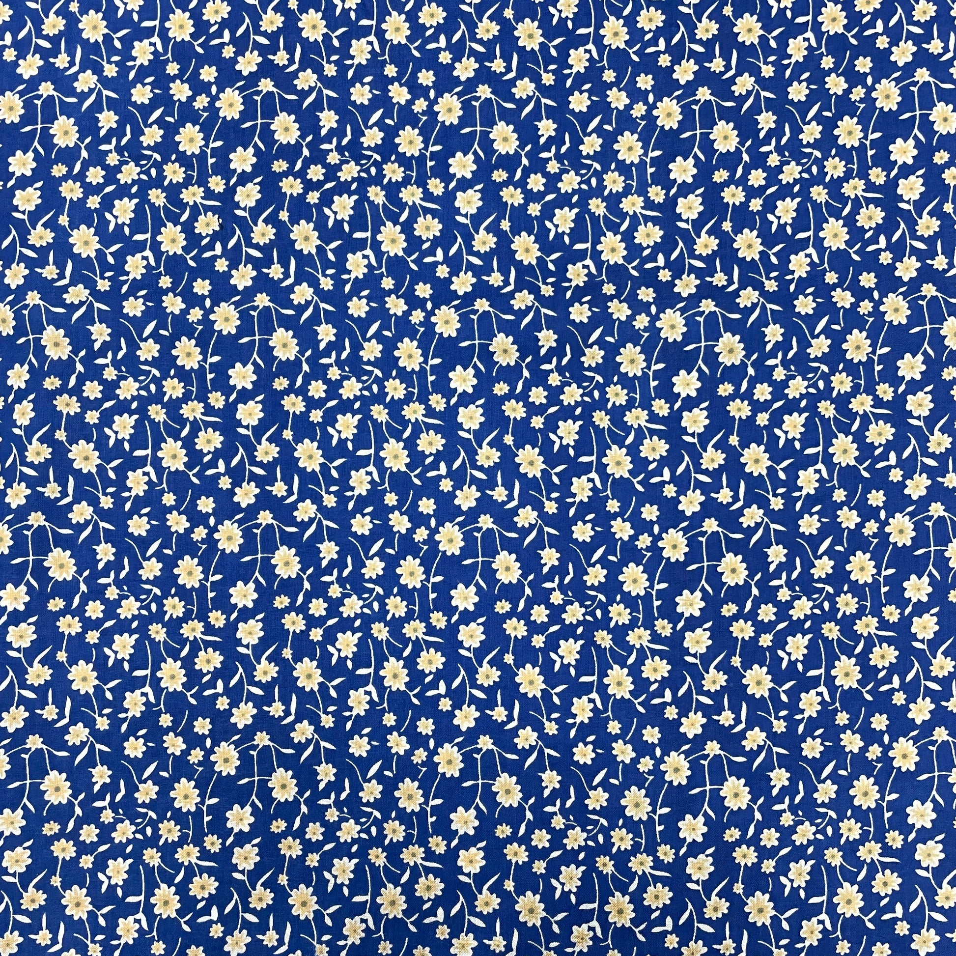 Blue With Cream Floral Print Rayon Fabric - TradeUNO