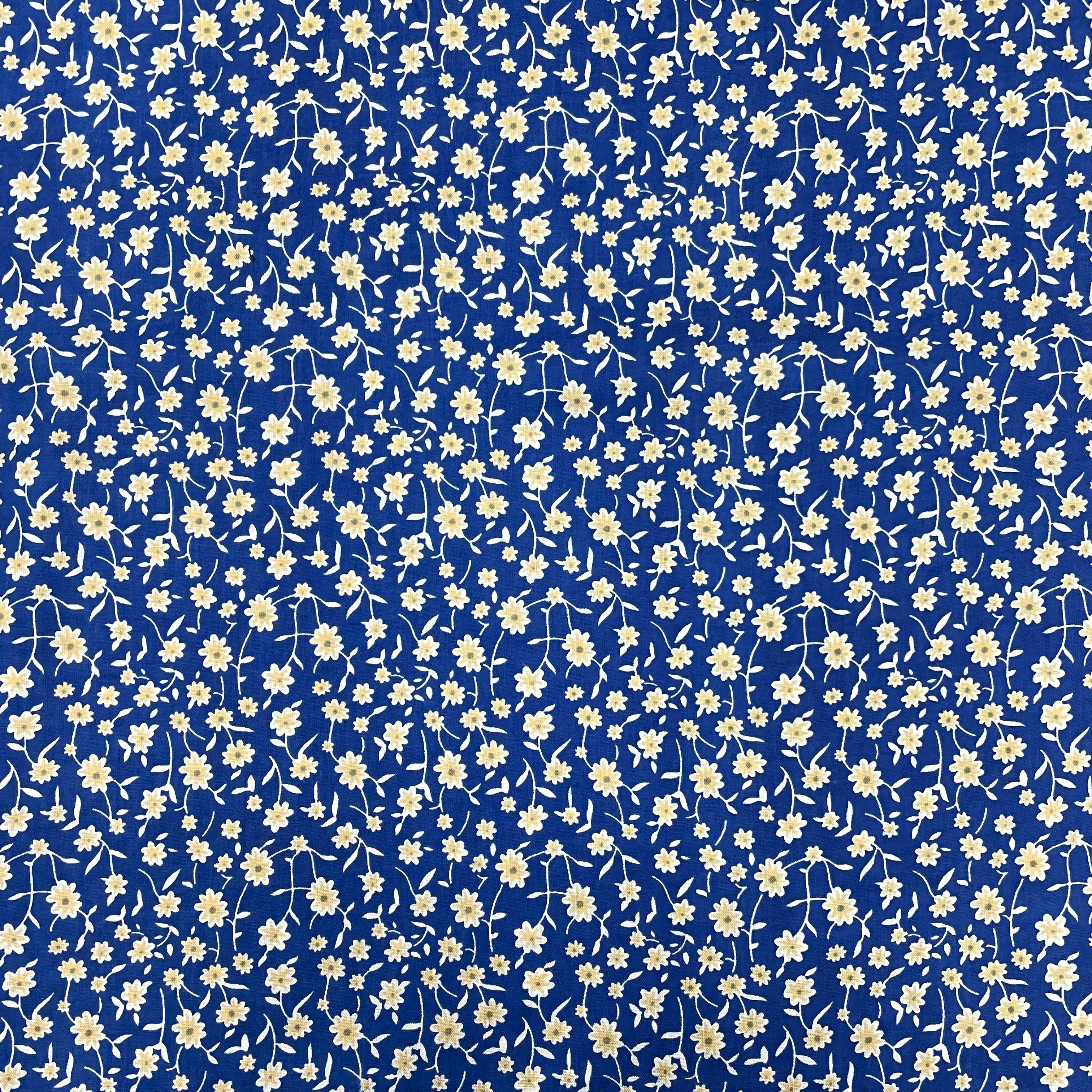 Blue With Cream Floral Print Rayon Fabric - TradeUNO