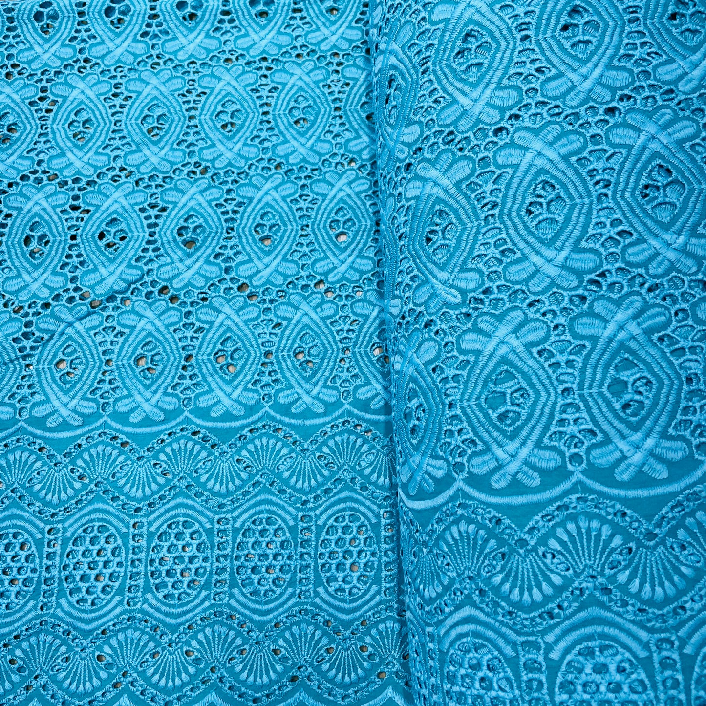 Sky Blue Schiffli Embroidery Cotton Fabric