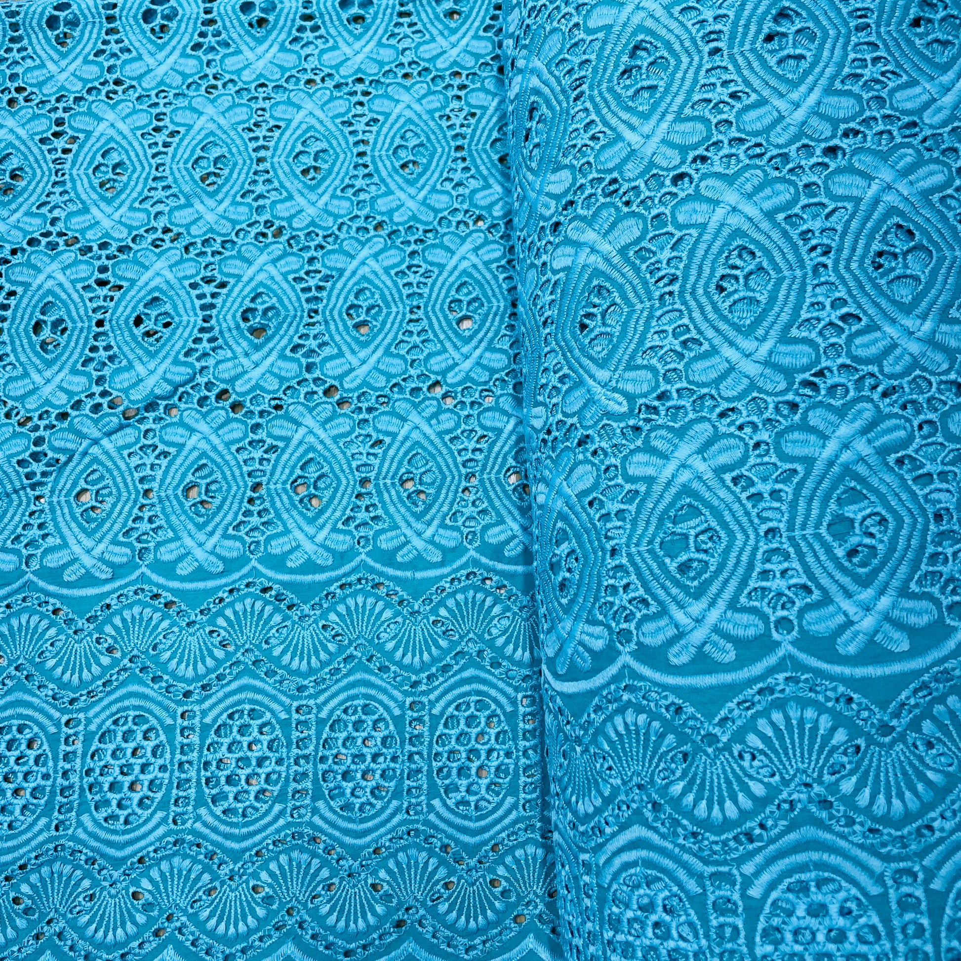 Sky Blue Schiffli Embroidery Cotton Fabric