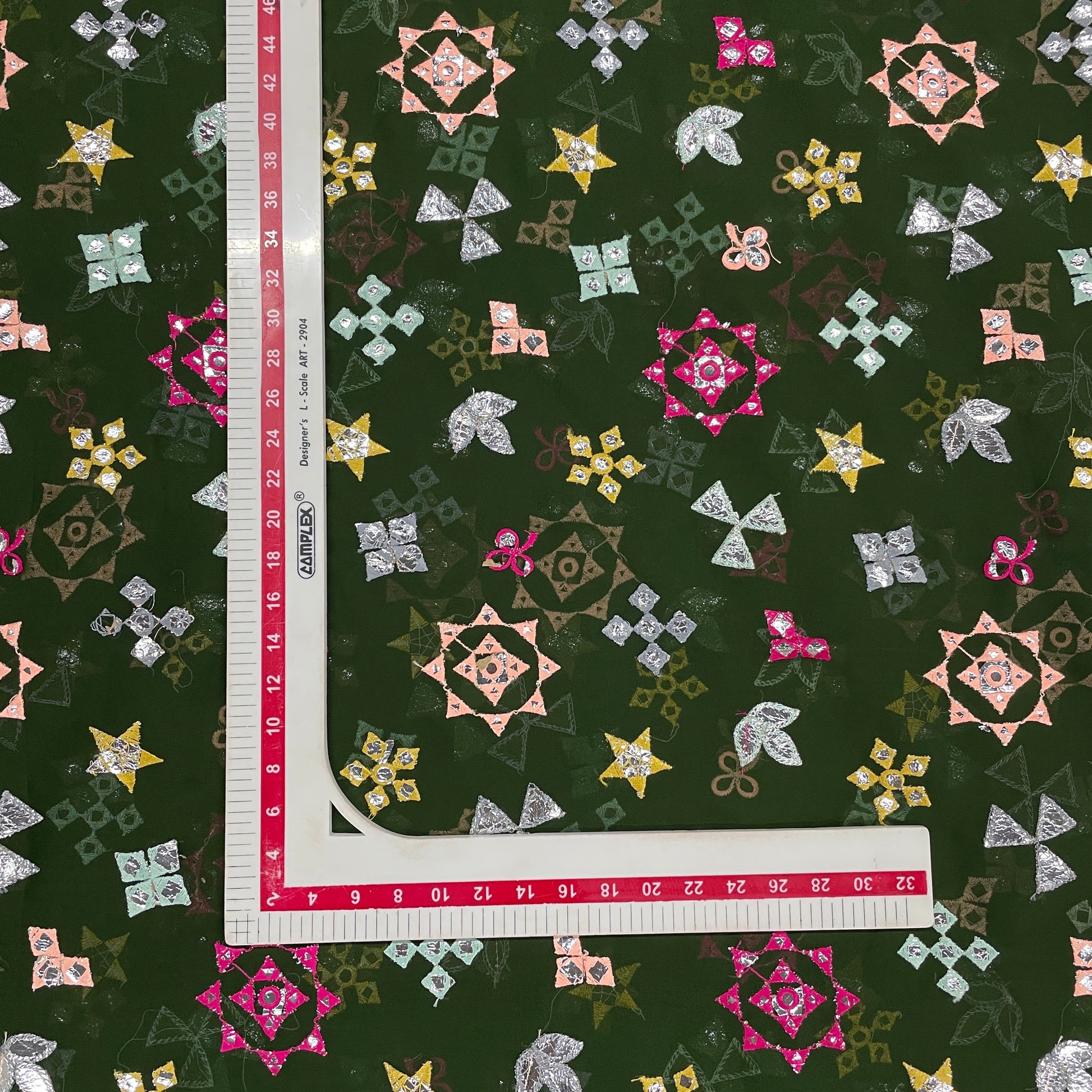 Green Embroidery With Mirror Sequence Georgette Fabric - TradeUNO