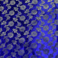 Dark Blue With Gold Zari Floral Banarasi Brocade Fabric - TradeUNO