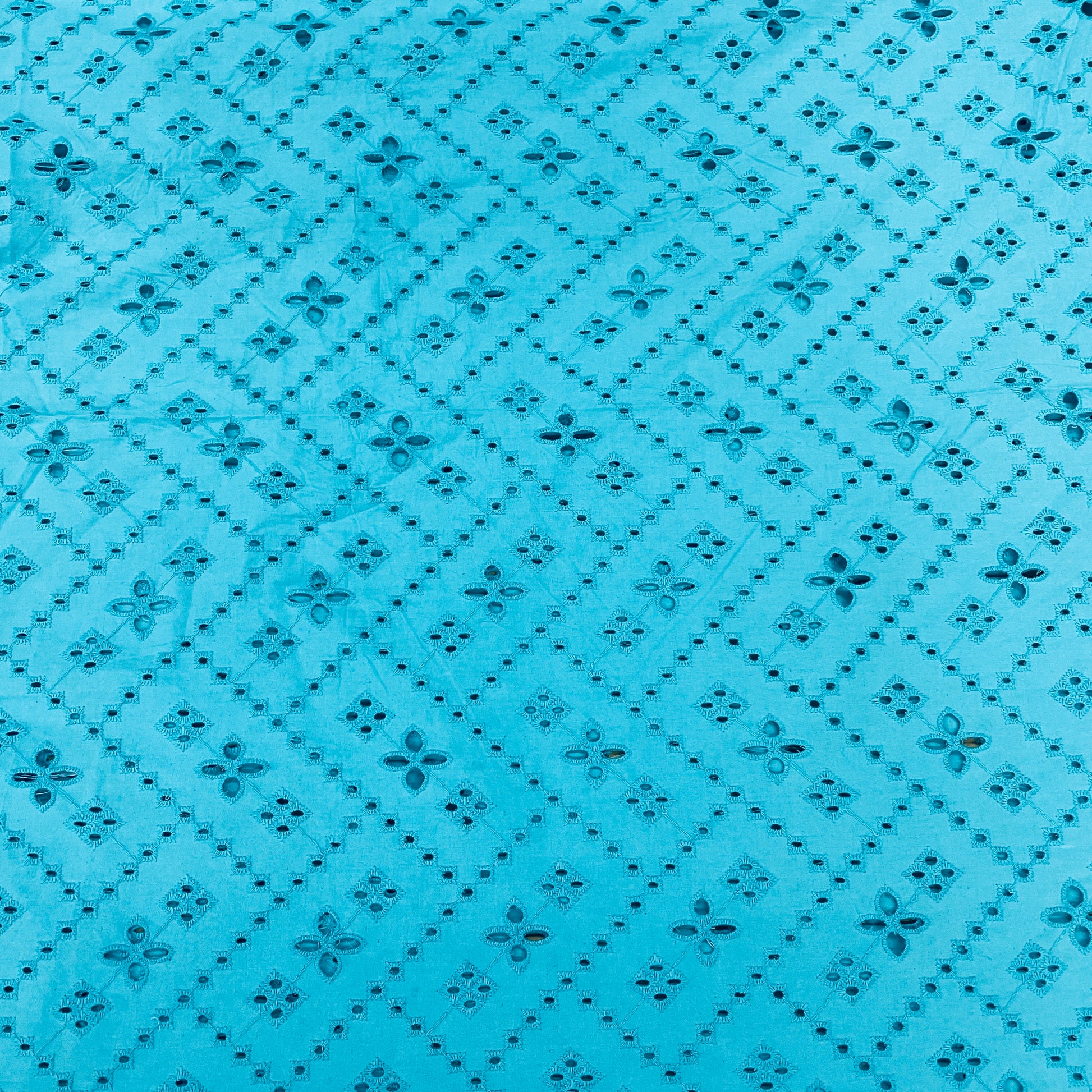 Blue Schiffli Embroidery Cotton Fabric