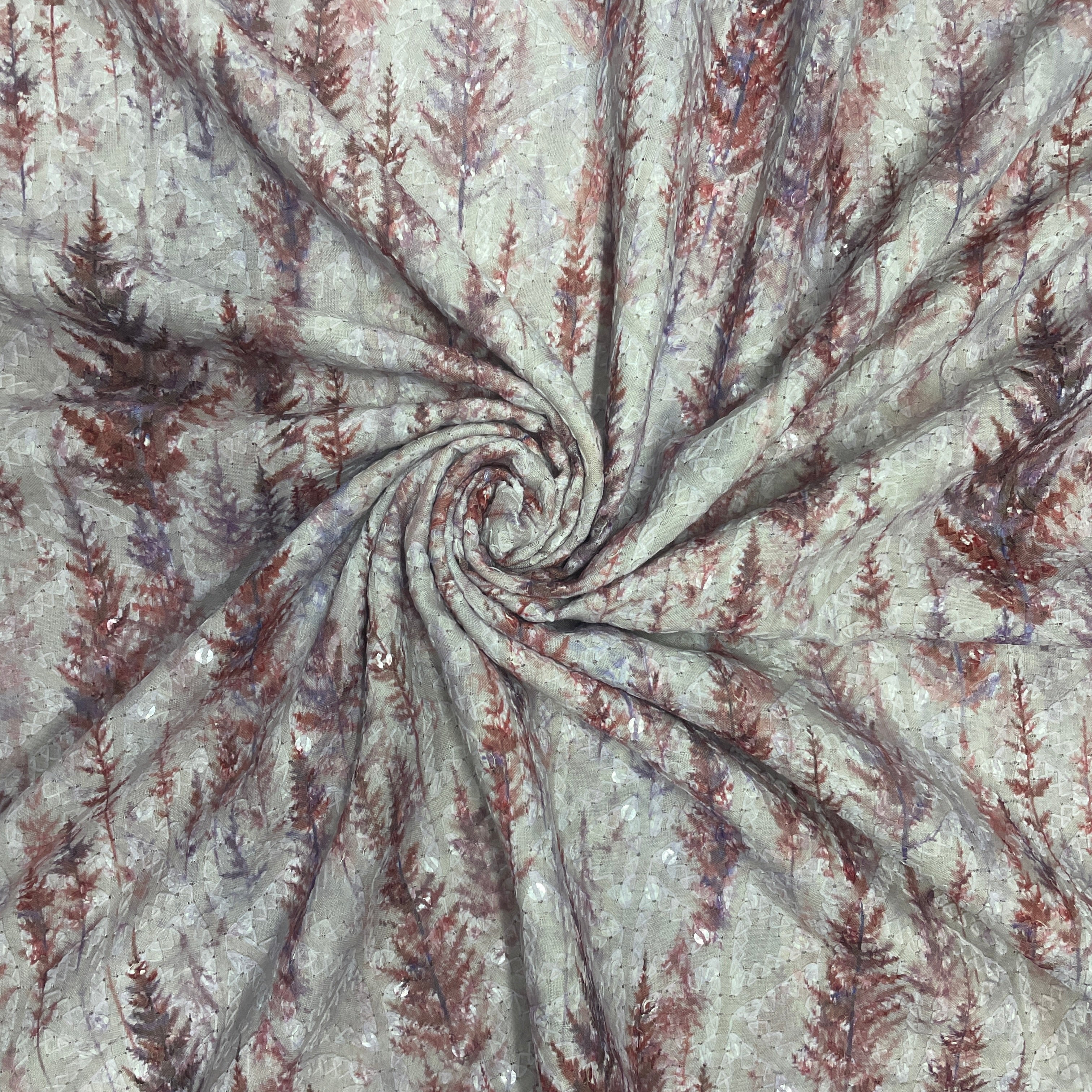 Lavender Floral Print Sequins Embroidery Blended Cotton Fabric - TradeUNO