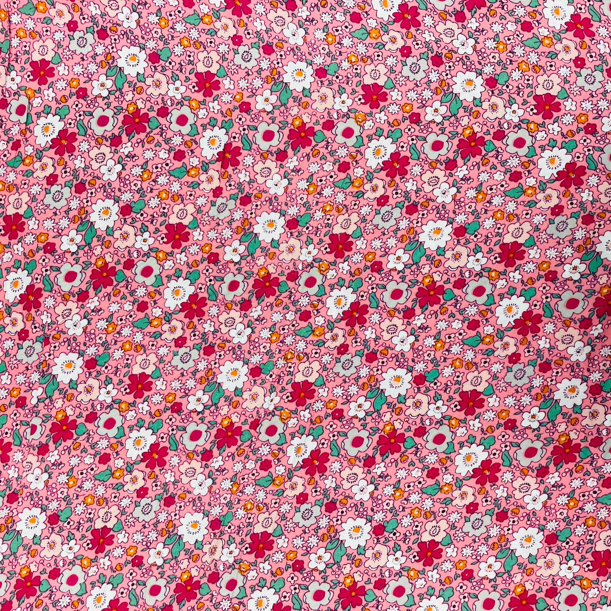 Pink With Multicolor Floral Print Rayon Fabric - TradeUNO