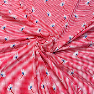 Red Stripes Floral Pleated Knitted Satin Fabric - TradeUNO