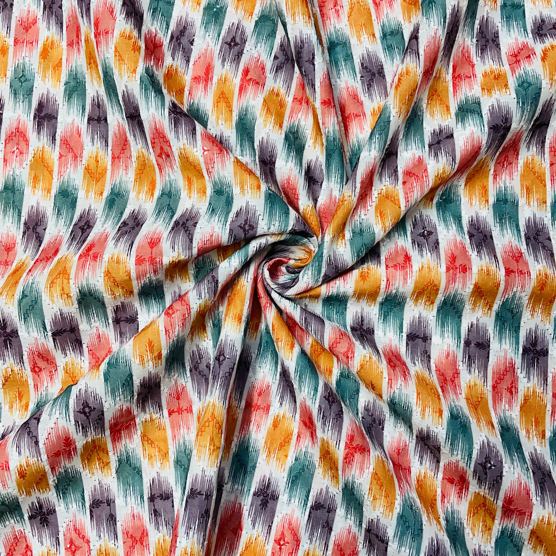 Multicolor Blended Cotton Fabric Sequence Embroidery 