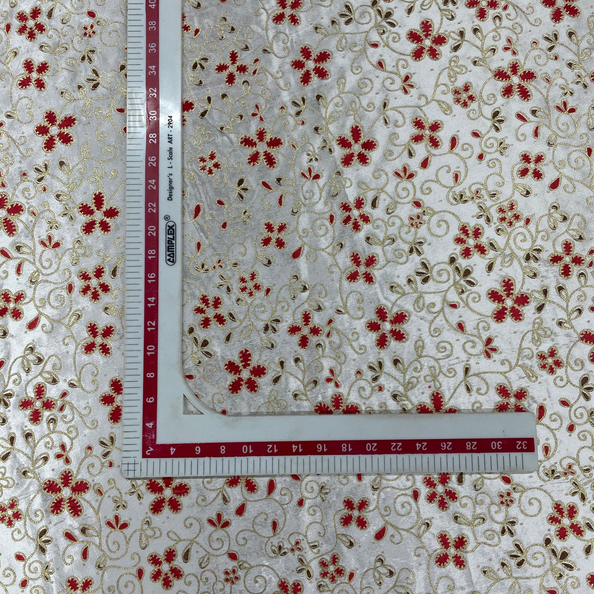 White Red Floral Print Brasso Velvet Fabric - TradeUNO