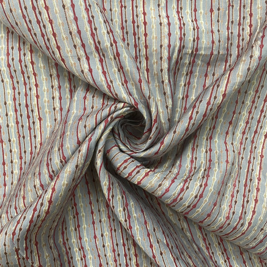 Grey With Multicolor Stripe Chanderi Silk Fabric