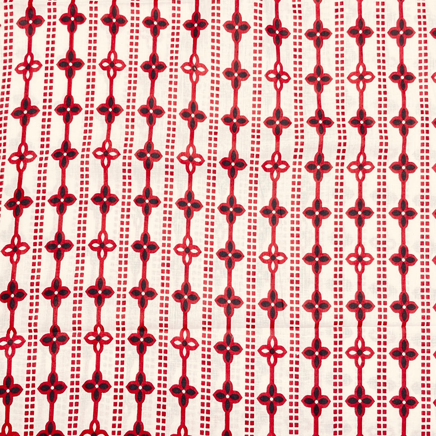 White & Red Geometrical Print Cotton Fabric - TradeUNO