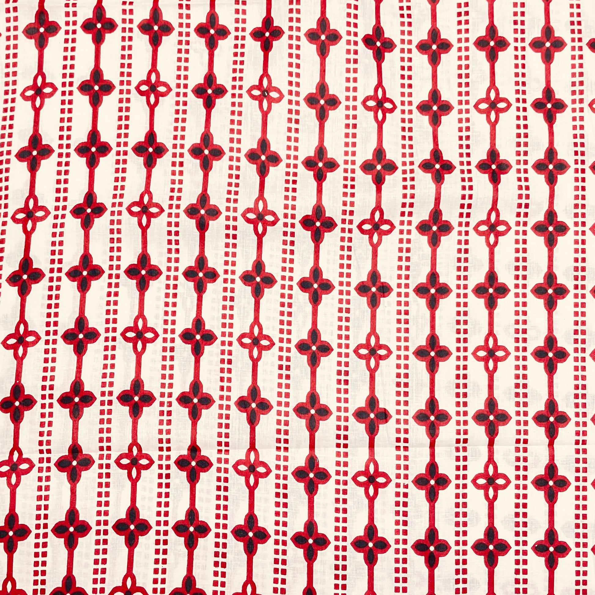 White & Red Geometrical Print Cotton Fabric - TradeUNO