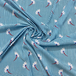 Sky Blue Stripes Floral Pleated Knitted Satin Fabric