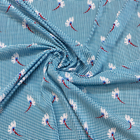 Sky Blue Stripes Floral Pleated Knitted Satin Fabric - TradeUNO