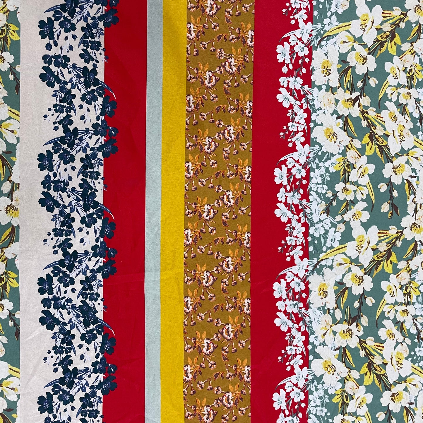 Multicolor Stirpes & Floral Print Crepe Fabric - TradeUNO