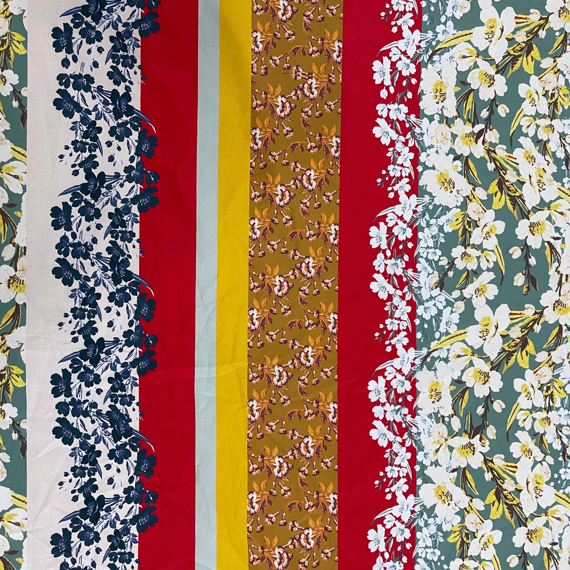 Multicolor Stirpes & Floral Print Crepe Fabric - TradeUNO