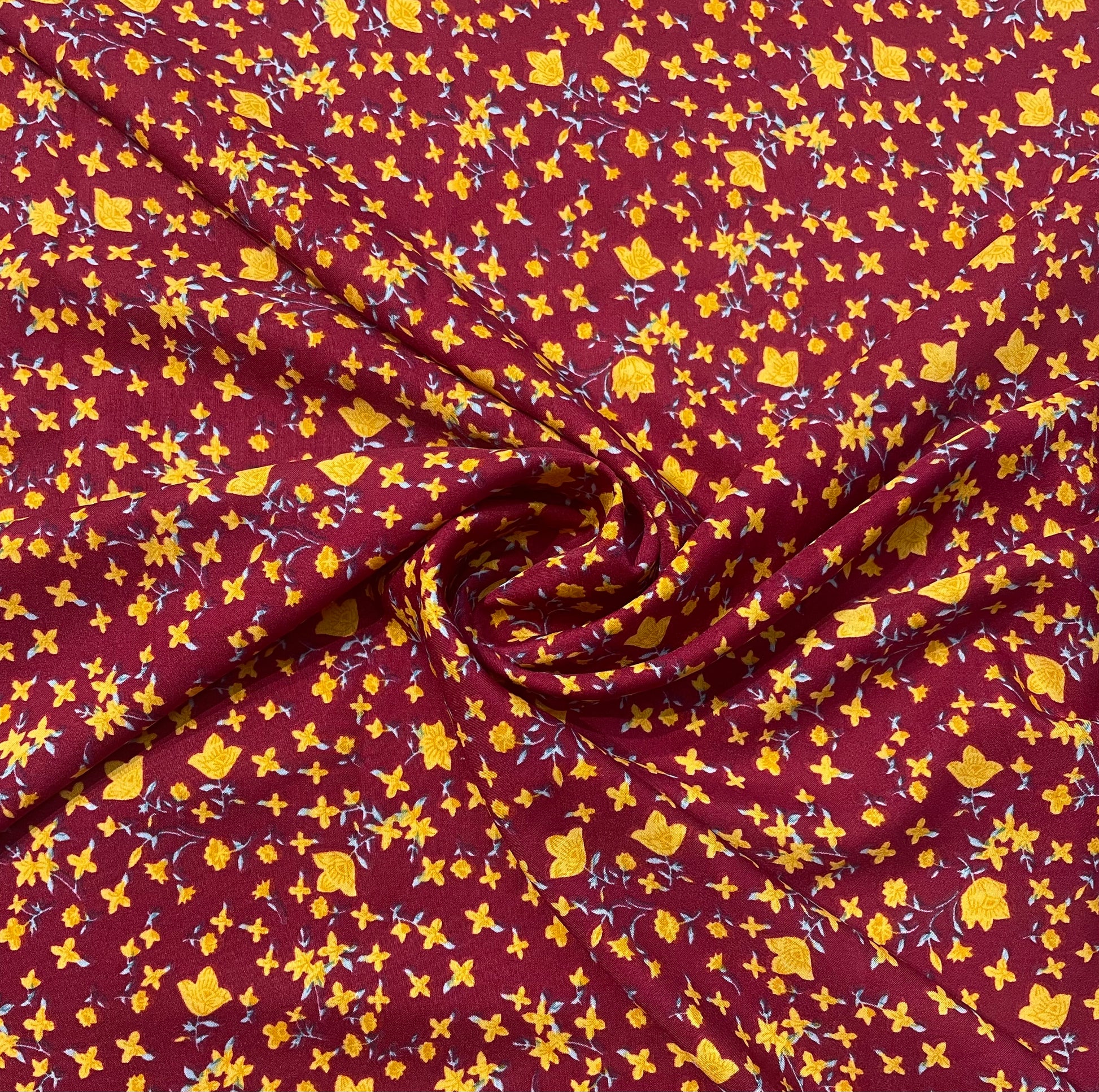 Red With Yellow Floral Crepe Fabric - TradeUNO