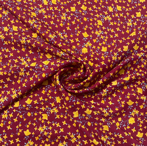 Red With Yellow Floral Crepe Fabric - TradeUNO