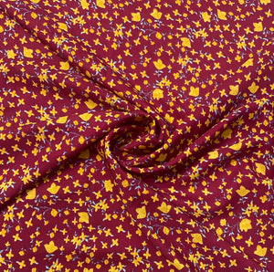 Red With Yellow Floral Crepe Fabric - TradeUNO