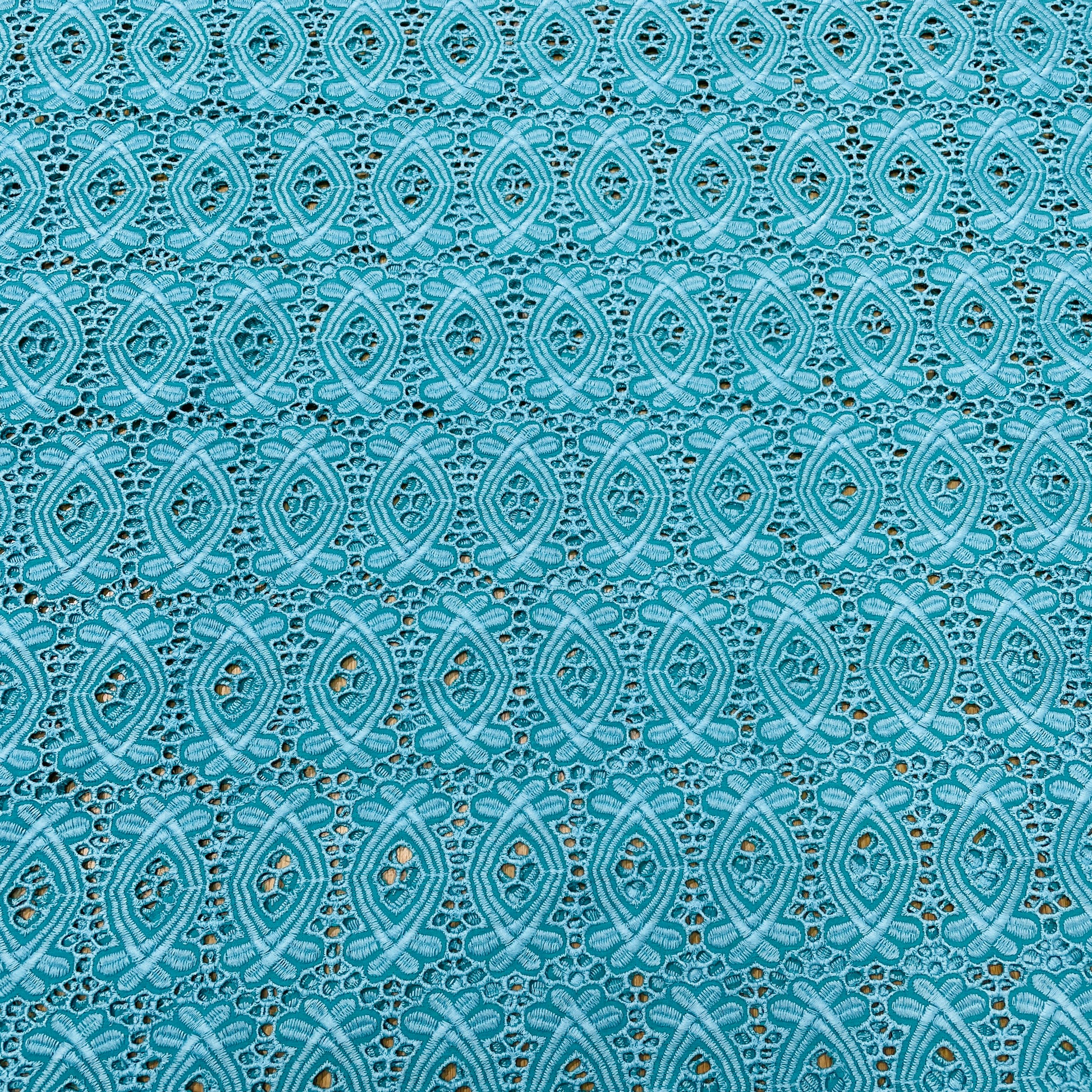 Sky Blue Schiffli Embroidery Fabric