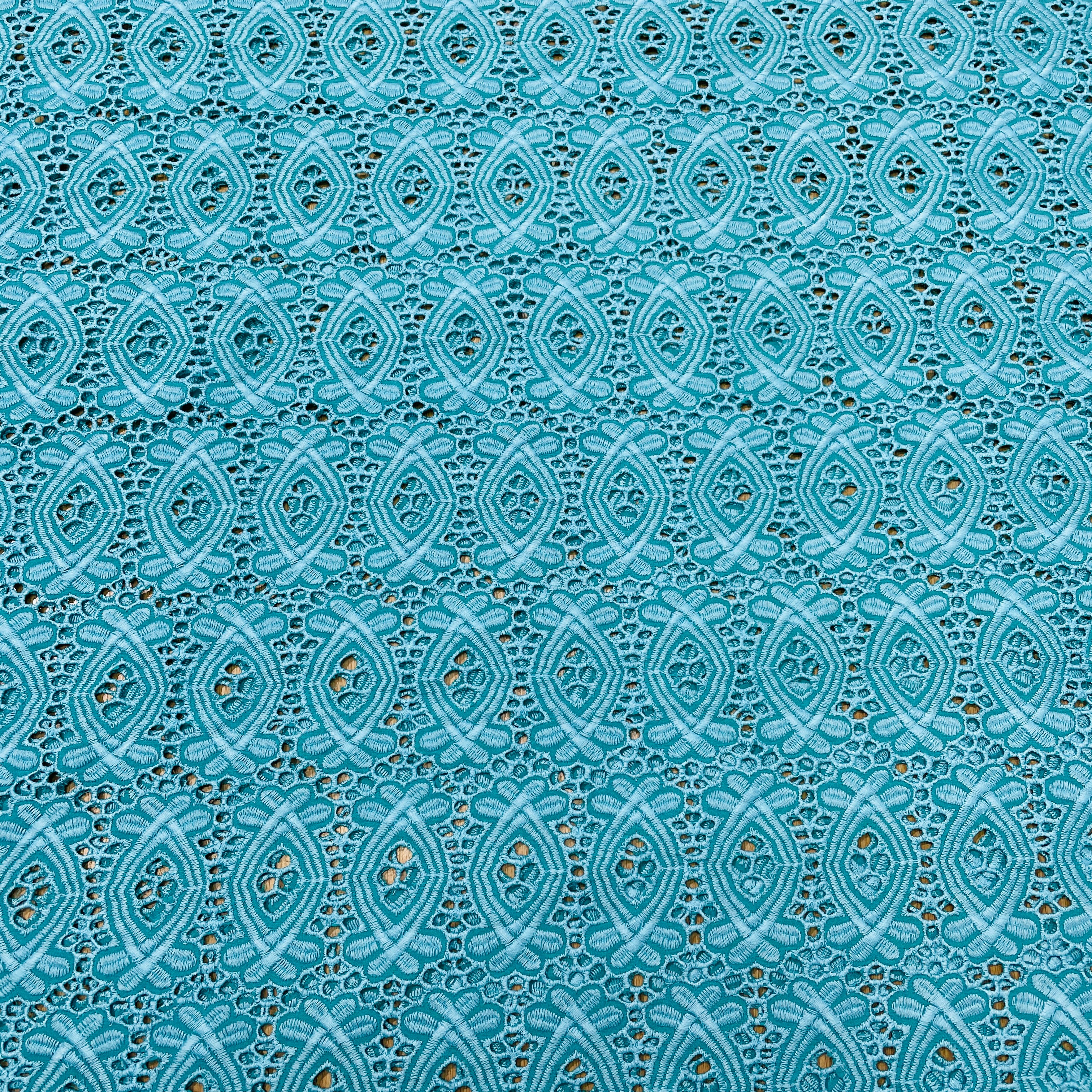 Sky Blue Schiffli Embroidery Fabric